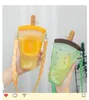 귀여운 짚 컵 수 박 물병 야외 주스 로프 w1 성인 어린이에 적합 음주