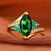 Wedding Rings Vintage Female Green Crystal Stone Ring Luxury Yellow Gold Thin For Women Charm Leaf Zircon Engagement Wynn22