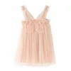 女の子のドレスベビースカートの袖の袖にフレンドリーなメッシュデザインガールズドレスウェディングアクセサリープリンセスバースデーパーティービーチ1-6Yギフトガール
