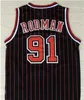 Chi Retro Retro Mens #1 Derrick Rose Scottie #33 Basketball Jersey Dennis #91 Rodman Basket Basketball Rosso Black Stripes Vintage Cucite Maglie cucite