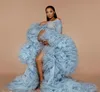 Bridal Fluffy Tulle Maternity Robes Custom Made Sky Blue Women Long Tulle Dresses Po Shoot Beach Birthday Party Tulle Robe 220316