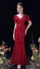2022 арабский сексуальный красный выпускные платья с длинными рукавами русалки с плечевого золота кружевные аппликации вечерние платья формальные платья