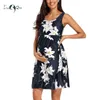 Tanques sem mangas Tampas de maternidade floral vestuário feminino gravidez verão um joelho na altura dos joelhos vestidos casuais chá de bebê g220309