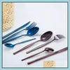 Flatware Sets Kitchen Dining Bar Home Garden 4 Pieces Cutlery Tableware 304 Stainless Steel Sierware Knife Fork Spoon Set Drop Delivery 2