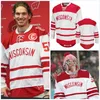 College Hockey Wears Wisconsin Badgers Stitched Hockey Jersey 16 Tarek Baker 17 Jake Martin 18 Owen Lindmark 19 Brock Caufield 20 Josh Ess 21 Carson Bantle 23