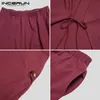 Mężczyźni Vintage Sets Inderun Long Rleeve stały kolor nieregularny płaszcz bluzki Elastyczne spodnie 2 sztuki bawełniane garnitury uliczne 5xl 7 220708