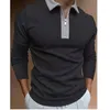 Men's Casual Polo Shirt Khaki Collarless Long Sleeve Zipper Design Top Harajuku Men Streetwear Men's Fashion S-3XL 220524