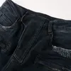 Męskie dżinsy projektant chude rip dżinsowy motocykl Hip Hop ciemnoniebieski niebezpieczeństwo 2022 Modna relaksowana dopasowanie zwykłe szczupłe nogi