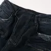 Designer jeans maschile skinny strap jeans motociclista hip hop scuro blu angurio 2022 Fashile rilassato in forma regolare gamba dritta sottile gamba elastica alla moda elastico foro di cerniera alla moda