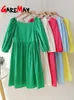Kvinnors sommarklänning Vit elegant 100% bomullsavsnittliga klänningar Kort ärm Ruffle A-Line Mini Green Dress for Women träffar 220531