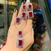 Ankomst Ruby Gemstone Halsband Pendant Ringörhängen Kvinnor S Luxury Wedding Party Fine Jewelry Set Vintage Female Gift 220718