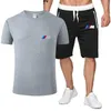 2023 BMW M Summer Casual Suit T Shirt + Trousers Two Piece Sportswear Gym Brand