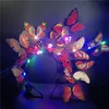 LED Light Up Glowing Butterfly Fascinator Pannband Bohemian Hair Band Hoops Färgglada huvudstycke för Party Wedding Halloween