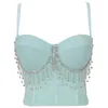 Women Camisole Top Diamond Crystal Tassels Solid Color Sexy Cropped Push Up Bustier Bra Night Club Party Tank 220316