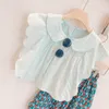 Conjuntos de ropa de verano para niñas, estilo de Hong Kong, cuello de muñeca, Top ondulado sin mangas y pantalones de pierna ancha, ropa de bebé, trajes para niños 220425