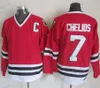 Retro Chris Chelios #7 Hockey Jerseys Vintage 1992 Mens Red Black #24 Classic Stitched Shirts 75th C Patch