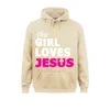 Mäns Hoodies Sweatshirts Denna tjej älskar Jesus Faith Based Quote Christian Pullover Hoodie Senaste Normala Kvinnor Sportkläder Fitness