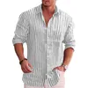 Chemises décontractées pour hommes coton lin mode automne à manches longues col rabattu beau hommes chemise