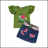 Clothing Sets Kids Girls Outfits Children Watermelon Print Flying Sleeve Topsanddenim Skirts Set Summer Fashion B Mxhome Dhwkr