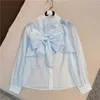 DEAT KVINNA SHIRT Turn-Down Collar Long Sleeve Fashion Spring Summer Bowtie Shirt Ladies Solid Color Shirts HR358 210709