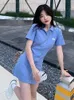 Vestidos informales Camisa de verano Vestido de estilo coreano Camiseta de manga corta 2022 Mujeres botón sólido ropa femalecasualcasual
