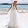 Other Wedding Dresses Gorgeous A-Line Floor Length Tulle Lace Appliques Sheer V-Neck Sequins Beading Back Beach Bridal Gowns 2022Other