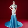 Vintage etnische kleding Chinese stijl prestaties jurk commerciële model t fase catwalk cheongsam tassel host auto show geborduurde kostuum