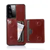 Schokbestendige telefoonhoesjes voor Samsung Galaxy S22 S21 S20 Note20 Ultra Note10 Plus Dual Magnetic Buckle Solid Color Pu Leather Standstand Beschermingskas met kaartslots