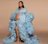 Bridal Fluffy Tulle Maternity Robes Custom Made Sky Blue Women Long Tulle Dresses Po Shoot Beach Birthday Party Tulle Robe 220316