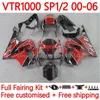 Bodywork Kit för Honda VTR1000 RC51 SP1 SP2 RTV1000 2000-2006 BODS 110NO.13 VTR-1000 00 01 02 03 04 05 06 VTR 1000 2000 2001 2002 2002 2004 2005 2005 2006 Fairing Red Black