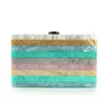 2022 Fashion Acrylic Marble Square Clutch Bag Multicolor Evening Bag with Chain