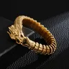 Goldenes Sternzeichen-Drachen-Armband, Schuppenmuster, herrschsüchtiges Herren-Gliederkettenarmband, Vintage-Kielarmreif aus Edelstahl, 15 mm, 8,66 Zoll, 155 g Gewicht