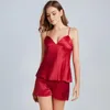Vêtements de nuit pour femmes MXMA Femmes Sexy Silky 2pcs Pyjamas Set V-Neck Cami Top Shorts Lingerie Avec Chest Pad