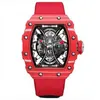 Titta på Designer Luxury Mens Mechanics Titta på Richa Milles armbandsur Fashion Hollow Automatic ES Mechanical Black Carbon Fiber Case Red Canvas