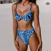 Damska Stroje Kąpielowe Jyojyo Sexy Wysokiej Talii Swimsuit Kobiety Leopard Drukuj Bikinis 2022 Mujer Push Up Woman Retro Statek Kąpielowy Pasek