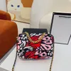 5A high-end quality Shoulder bag Chain Flap purse Velvet line purse Double letter hard leather square graffiti luxury handbag