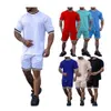 Fashion Solid Color Tracksuits For Men Fitness Training T shirt And Sports Drawstring Shorts Running Casual 2 Piece Sets 22120