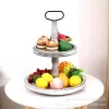 Andere thuisdecor Antiek Double Layer Pastry Tray Retro Round massief houten palletvruchten Bord Afternoon Tea Dessert Serveervak ​​Toolcor