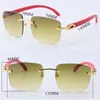 Wooden With Metal 18K Gold Red Wood Rimless Sunglasses 8300816 Style Sun Glasses Unisex Ornamental Light color lens Driving Fashion Ornamental Lenses Size:54-18-140