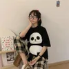Japanese Roul Reound Round Slave Shirts T Camisetas Mulheres Algodão Hailável Kawaii Panda Bordado Tops Harajuku Tshirt Tee 220721
