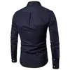 Men Solid Color Turn Down Collar Long Sleeve Shirt Slim Button Pocket Work Top