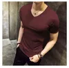 2021 New Men Summer Summer Sexy Trevable T Saly Solid Color V-Neck T Shirt Disual Short Sleeve Litness Tshirt بالإضافة إلى حجم 5XL G220512