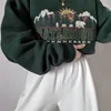 QWEEK Y2K VINTAGE GREEN WOMEN HOODIESESHIZE E GIRL AESTHETIC PRINT SWEATSHIRT秋90年代のストリート長いスリーブトップ220812