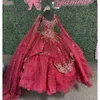 Burgunderrotes Quinceanera-Kleid mit Cape-Ärmeln, süßes 16-Kleid für 15, Quinceanera-Kleid vom 15. Jahr 2022, schwarzes Kleid für 15 Jahre