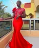 2022 Arabski Plus Size Ara Aso Ebi Red Syrenka Sexy Sukienki balowe koronkowe wieczorne impreza Formalne przyjęcie Drugie przyjęcie urodzinowe zaręczyny Druhna sukienka ZJ330