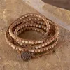 Bracelets porte-bonheur faits à la main 4mm pierre naturelle Bracelet en cuir superposition perles Yoga pour les femmes cadeau de demoiselle d'honneur DropCharm Kent22