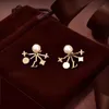 Stud clover earrings designer for women flower gold plated multi element floral front and back scalloped studs earring fashion jew8910822