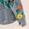 Jassen voor dames werken zware pailletten Zon Flower Women Fashion Mode Denim Jacket Outerwear vrouwelijke losse jeans jas streetwearwomen's