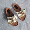 Slippers Flip-flops Women Metal Chain Leather Flat Mules Fashion Casual Shoes Runway Half Mujer 220530