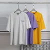 Letter Embroidered Solid Color Mens T Shirts Versatile Short Sleeve Casual Couples Round Neck T-Shirt